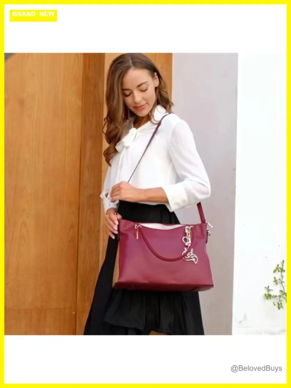 Genuine Leather Medium Tote Bag with Top Handles Shoulder Satchel
